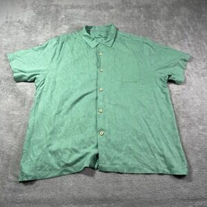 Tommy Bahama Silk Button Up‎ Shirt Men's XXL Green Tropical Resort Wear Beach